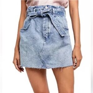 We The Free People Women’s 28 Cotton Paper Bag Waist Raw Hem Denim Mini Skirt